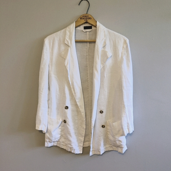 BENETTON White Linen Double Breasted Blazer - Picture 2 of 12